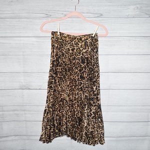 Leopard Pleated Midi Skirt
